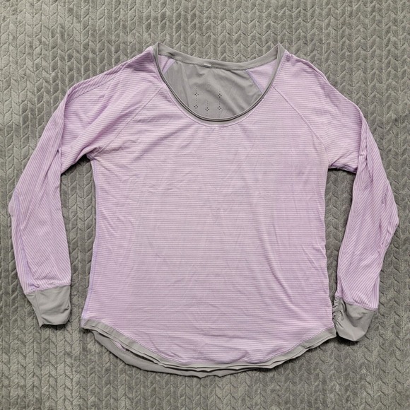 Lululemon Lightened Up Long Sleeve Shirt Women's Size 10 Pink Gray Striped - Picture 1 of 10